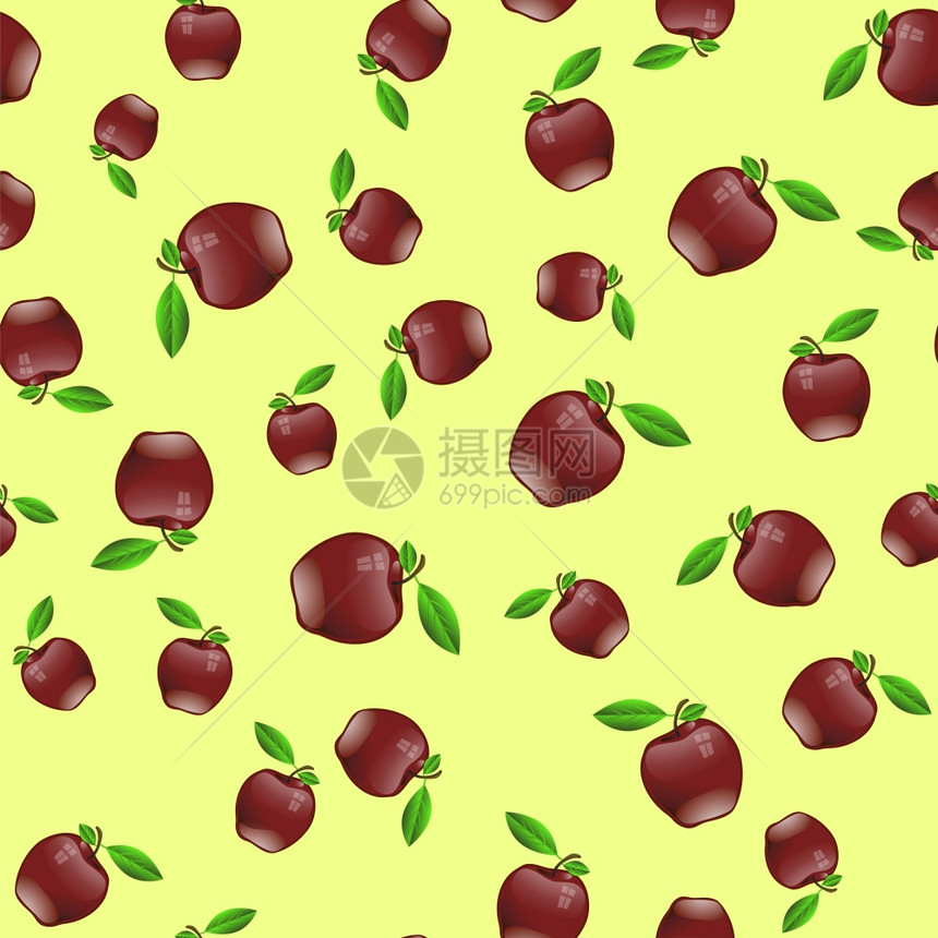黄色背景上的红苹果无缝随机模式红苹果无缝随机模式图片