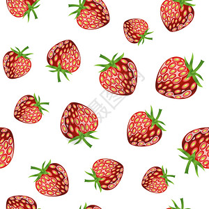 白色背景的新鲜草莓水果无缝模式图片