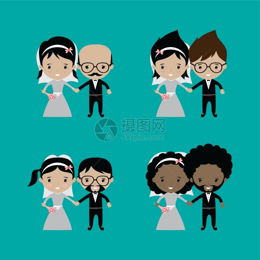 可爱的新郎和娘可爱的婚姻卡通主题可爱的婚姻卡通主题矢口图片