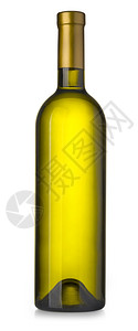 在白背景与剪切路径隔离的绿色葡萄酒瓶图片