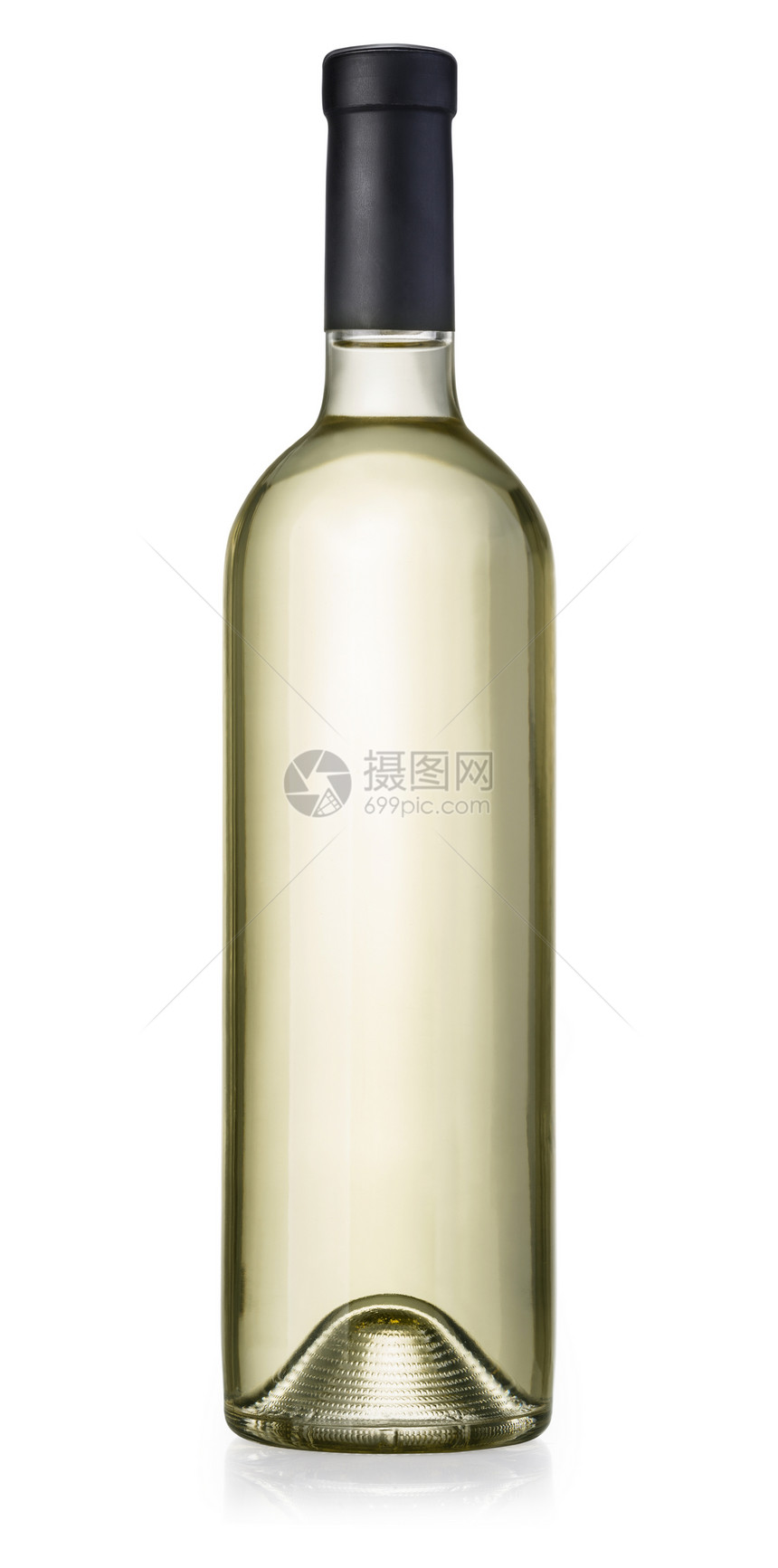 白葡萄酒瓶装以孤立反射白色背景并配有剪切路径图片