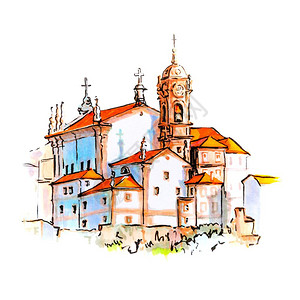 葡萄牙波尔图的景象城市葡萄牙波尔图典型房屋和教堂的景象城市图标记图片
