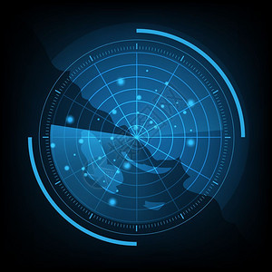 航空航天技术带鱼群矢量的蓝色雷达屏幕插画