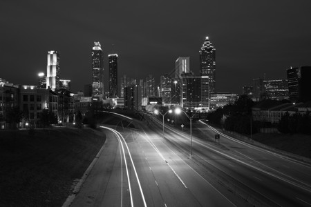 美国佐治亚州特兰大市夜天线黑白照片图片