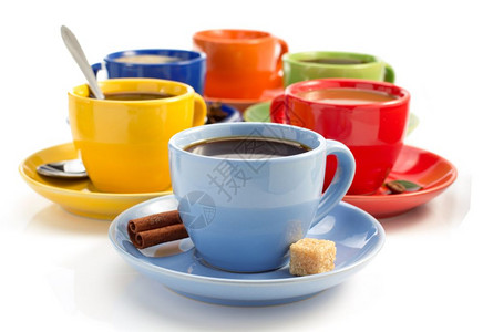 五种颜色各异的咖啡杯图片