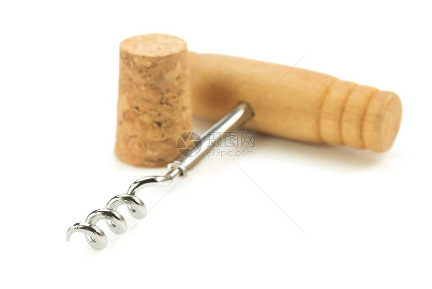 在白色背景上隔离的colscrescrew和winecork与白色背景隔离的cork图片