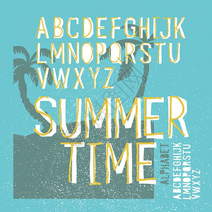 夏季时间矢量字母表手绘夏季海滩派对报图片