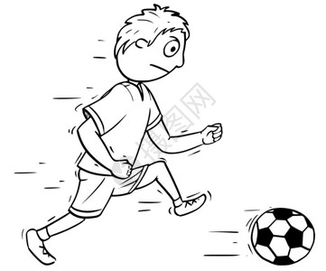 手画卡通矢量插图说明一个男孩玩足球用图片