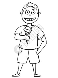 手画卡通矢量插图男孩拿着冰淇淋的锥子背景图片