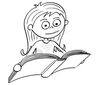 手画漫矢量插图女孩阅读一本书背景图片