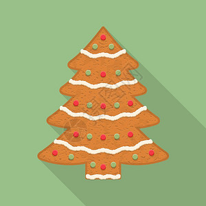 圣诞树造型饼干姜饼圣诞树传统的饼干平板设计矢量Eps10插图插画