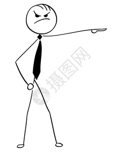 卡通矢量说明棍棒人老板指手向发出通知解雇或手势图片