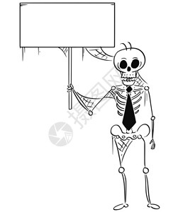 卡通插图说明死者的人类骨骼这些尸是商人办事员销售或持有空标牌的经理图片