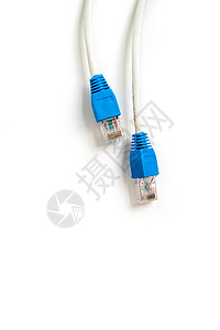 RJ45白色背景的网络电缆与连接器图片