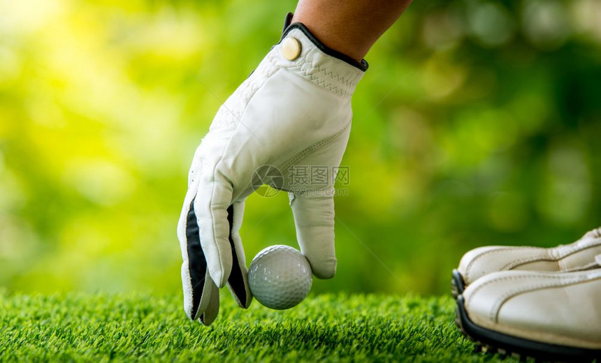 高尔夫球手在草地上投图片