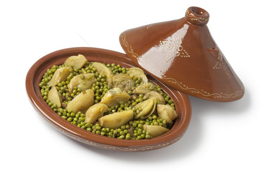 摩洛哥传统的肉豆和白底的奥瓦尔橡皮标签图片