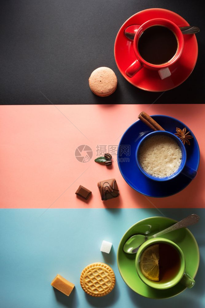 咖啡茶和可背景丰富多彩图片