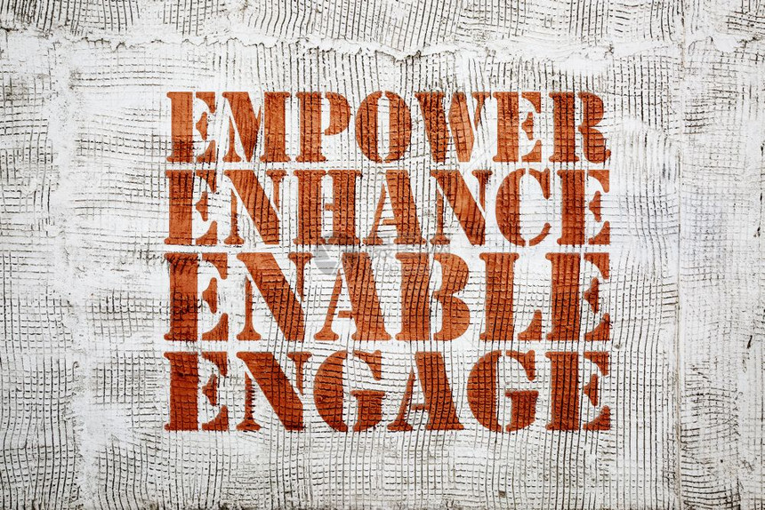 增强能力参与扶持和加强鼓舞人心的领导能力概念士库墙上的涂鸦标志图片
