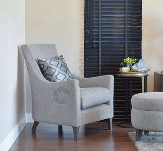 室内现代起居家用灰臂椅枕头图片