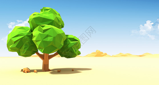沙漠中孤独的树3D插图背景图片