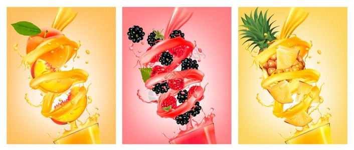 菠萝果汁新鲜水果果汁海报矢量设计元素插画