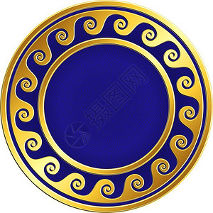 富兰德带有希腊米兰德模式的金圆框具有传统希腊古老的米兰德模式在设计板的蓝色背景上具有传统的希腊马兰德模式装饰瓷砖和板的黄金模式传统的希插画