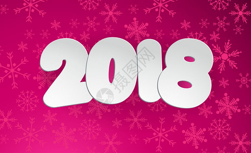 2018年新快乐粉红雪花背景白纸页贺卡海报网页或传单模板矢量插图图片