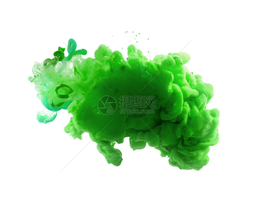 水中的丙烯酸颜色和墨水背景摘要绿色图片