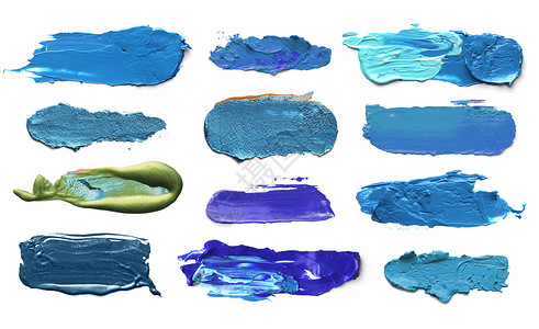 抽象丙烯色笔纹收藏白孤立蓝调图片