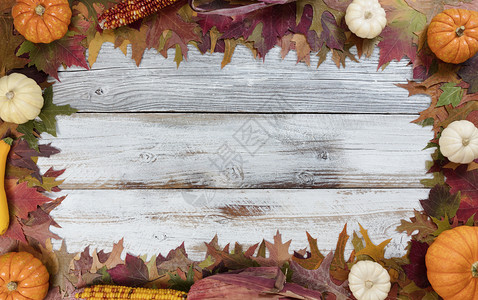 秋感恩节天叶子和季蔬菜装饰背景图片