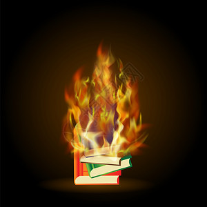 燃烧黑色背景上的火焰燃烧彩色书本燃烧有火焰的彩色书本背景图片