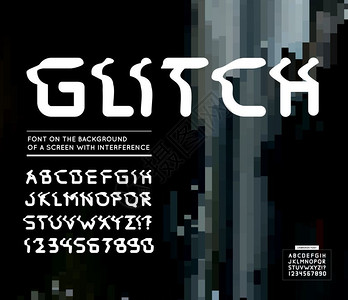Glitch字体矢量插图向字体屏幕背景上的矢量插图有干扰的屏幕背景背景图片