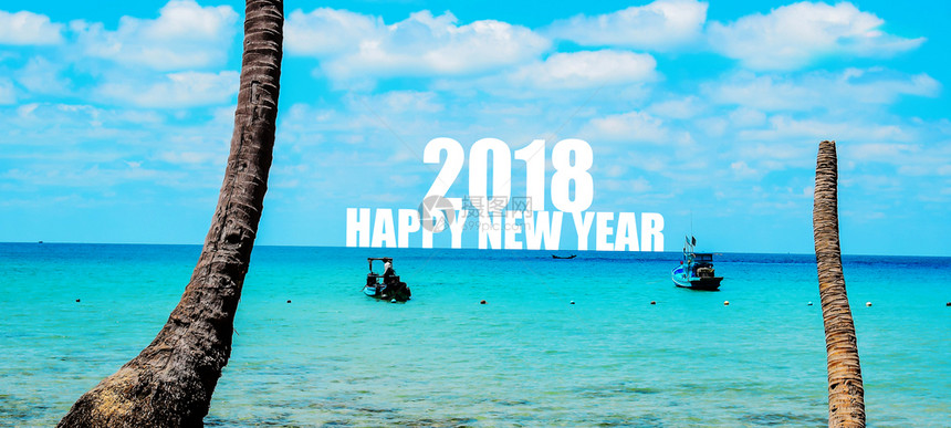 蓝海背景的2018年新快乐图片
