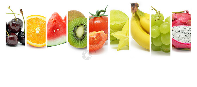 各种彩色水果的拼凑新鲜食物图片