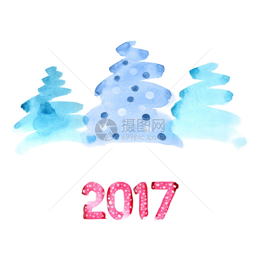 2017年新快乐水彩圣诞树笔刷图片