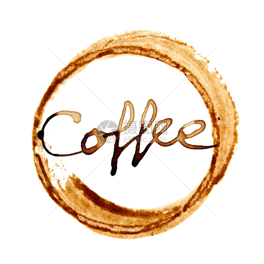 咖啡杯染色白背景上隔着字母图片