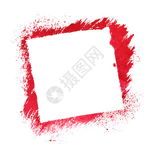 红色血迹墨迹白色背景上孤立的红色正方形斜边框背景