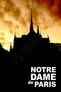 云哥特式巴黎圣母院黑色轮廓有您自己的文本空间背景