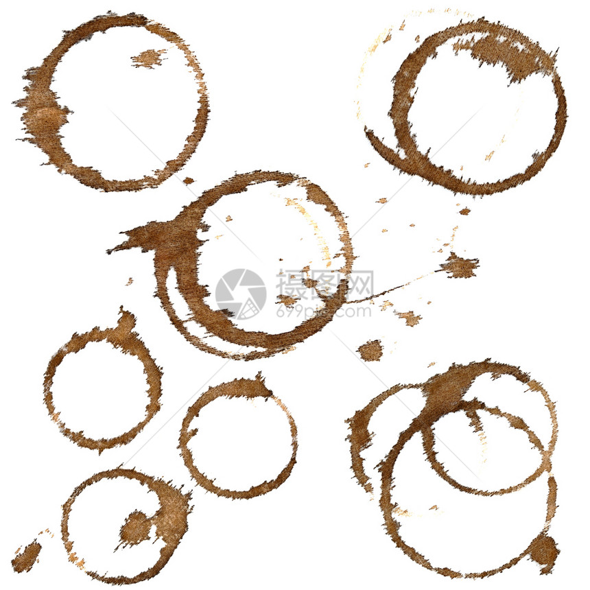 白色背景的桌布上咖啡污渍您设计时的一组元素图片