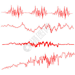 红色波浪线红色声音波集平准屏幕音乐振动图无线电波振幅背景