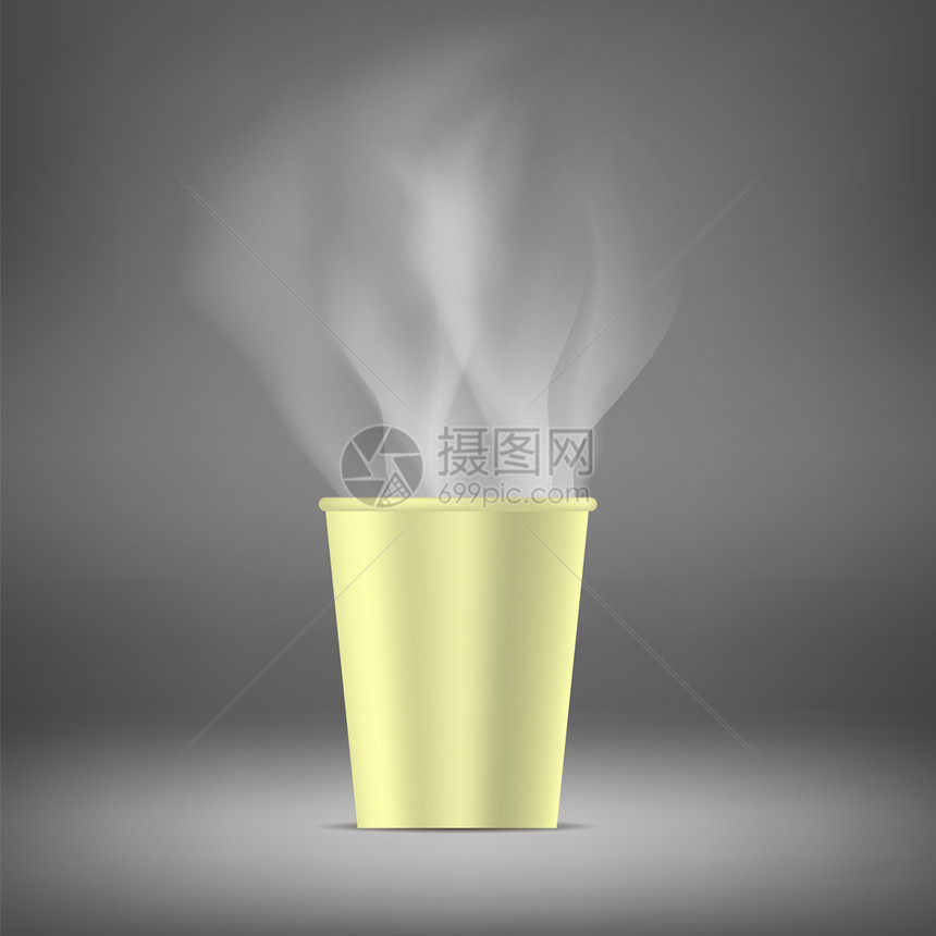 纸杯与热黑天然咖啡放在渐变灰背景上纸杯与热黑天然咖啡图片