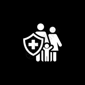 健康盾家庭保险图标平面设计单说明有盾牌和的家庭插画