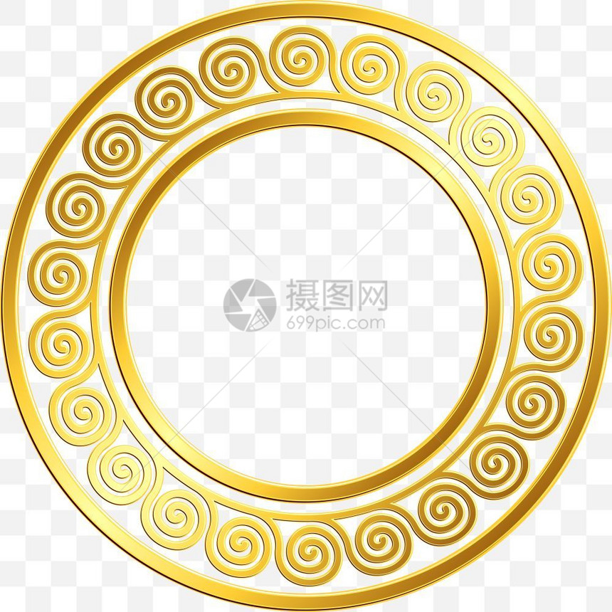 传统古金希腊装饰品Meander圆形框架透明背景的Meander模式装饰瓷砖的黄金模式图片
