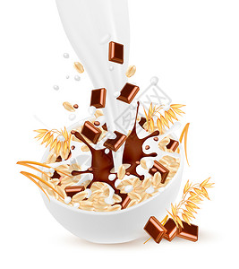 燕麦巧克力牛奶谷物和巧克力插画