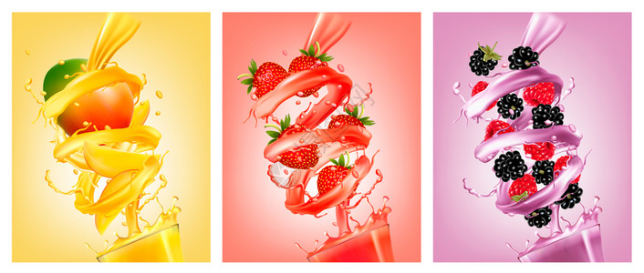黑莓水果新鲜水果果汁广告矢量设计模板插画