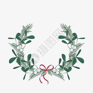 圣诞花圈有树枝和寄生虫用矢量说明圣诞花圈有树枝和寄生虫圣诞贺卡快乐图片