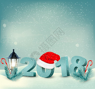 新年动图素材新年背景2018年和圣塔帽背景