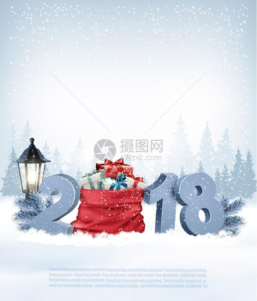 圣诞假背景2018年红袋礼物矢量图片