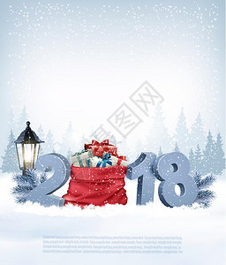 圣诞假背景2018年红袋礼物矢量图片