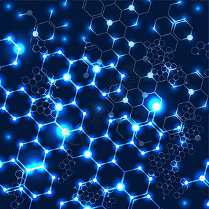 蓝色结构数字带有分子结构抽象背景插画